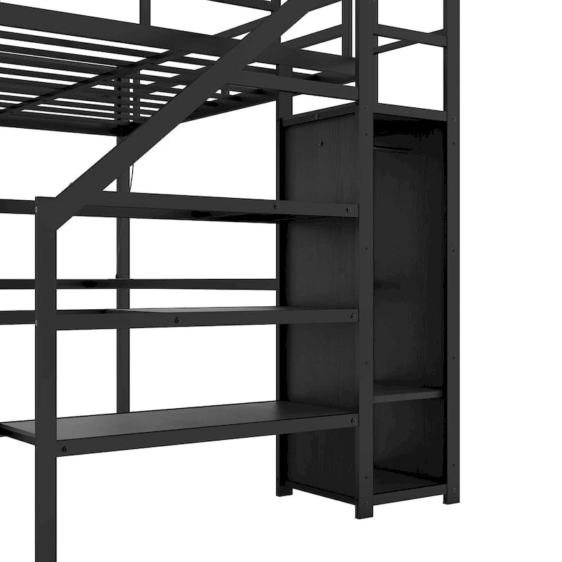 Full XL Size Loft Bed with L-shaped Desk and USB