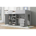 Wood Full Size Loft Bed with Built-in Wardrobe, Desk, Storage Shelves and Drawers