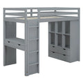 Twin Size Loft Bed with large shelves, writing desk and LED Light