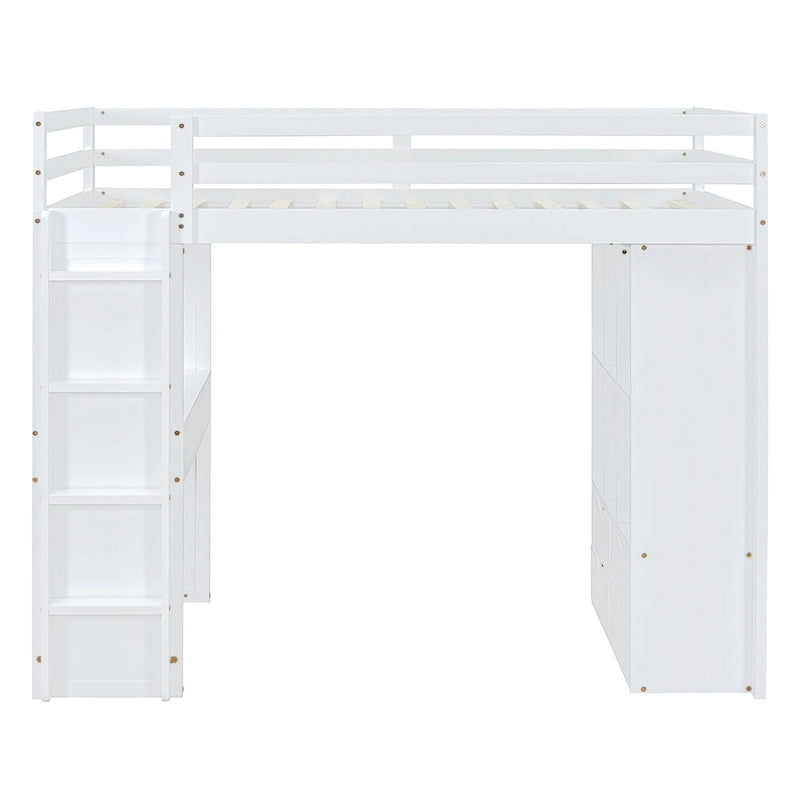 Twin Size Loft Bed with large shelves, writing desk and LED Light