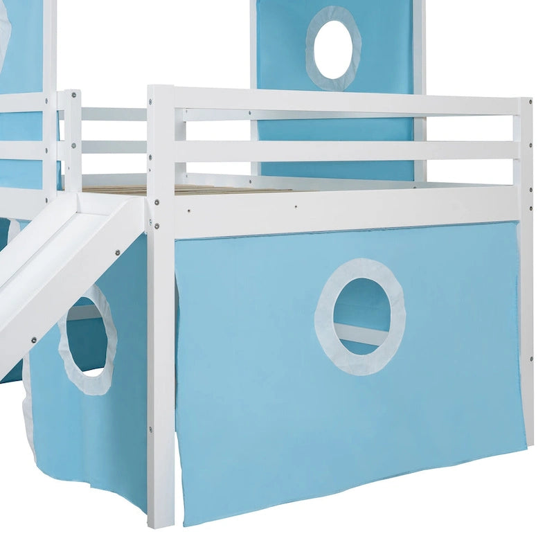 Full Size Loft Bed with Slide Pink Tent and Tower