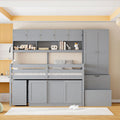 Twin Size Wooden Loft Bed Big Storage with Under-bed Desk, with Drawers, with Shelves