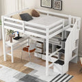 Full Size Loft Bed w/L-Shaped Desk,Drawers,Cabinet,Storage Staircase