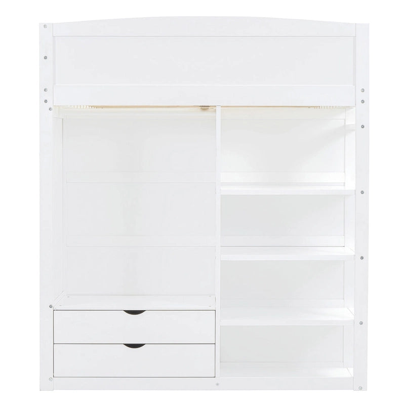 Loft Bed with Desk, Wardrobes, 4 Drawers and 4 Shelves