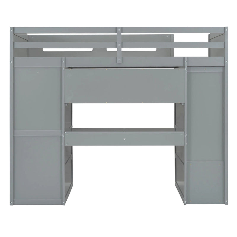 Loft Bed with Desk, Wardrobes, 4 Drawers and 4 Shelves