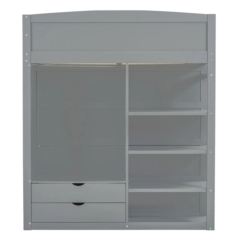 Loft Bed with Desk, Wardrobes, 4 Drawers and 4 Shelves