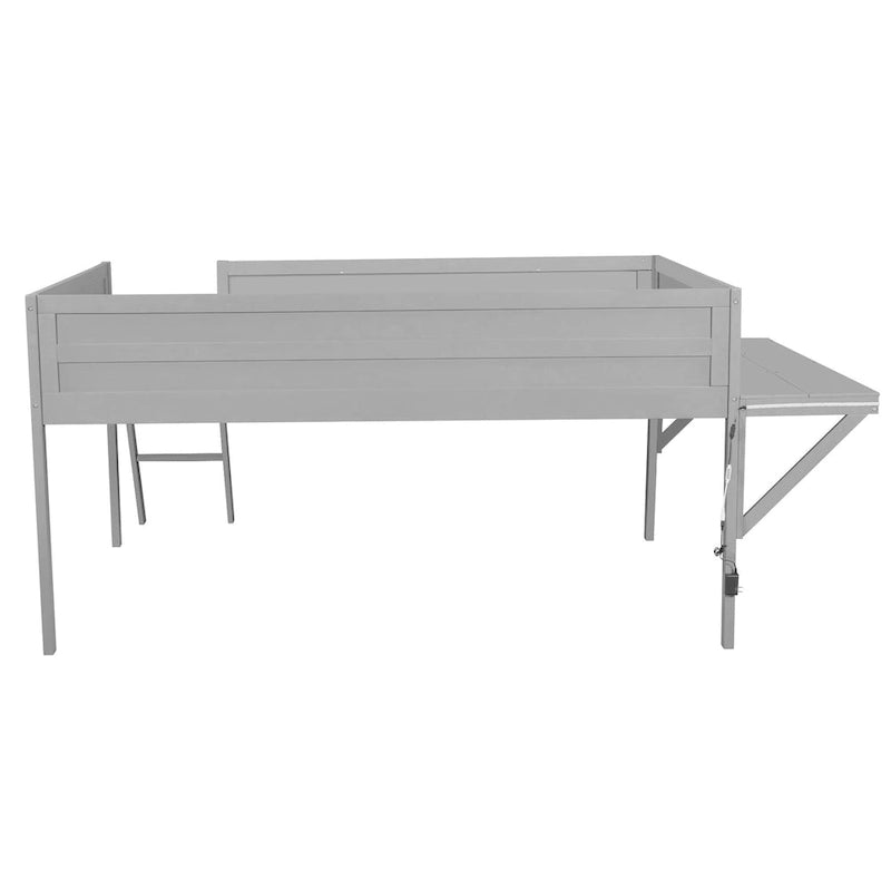Wood Full Size Loft Bed with Desk and LED, Wooden Loft Bed Frame with Angled Ladder, No Box Spring Needed for Kids