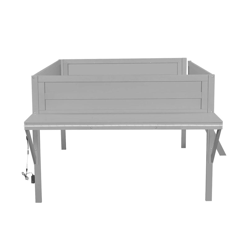Wood Full Size Loft Bed with Desk and LED, Wooden Loft Bed Frame with Angled Ladder, No Box Spring Needed for Kids