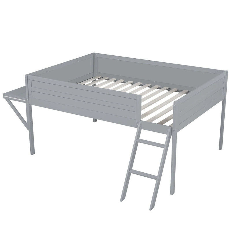Wood Full Size Loft Bed with Desk and LED, Wooden Loft Bed Frame with Angled Ladder, No Box Spring Needed for Kids