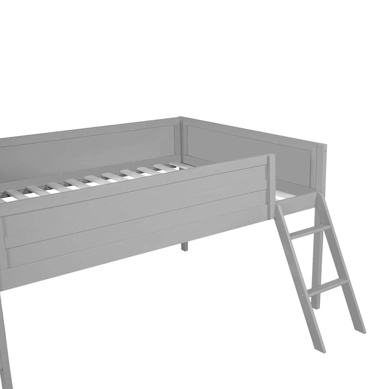Wood Full Size Loft Bed with Desk and LED, Wooden Loft Bed Frame with Angled Ladder, No Box Spring Needed for Kids