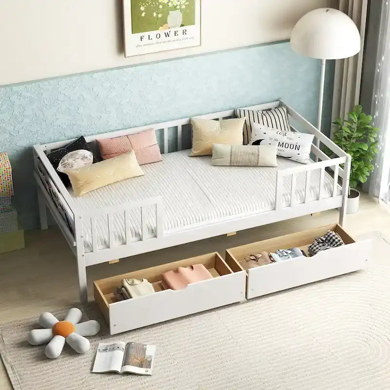 Gymax Twin Size Kids Bed w/ Storage 2 Pull-out Drawers Side Shelf for