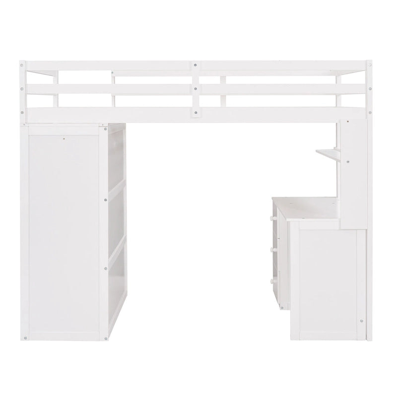 Twin Loft Bed with Study Station and Built-in Wardrobe, Desk & Drawers, 400lb Capacity