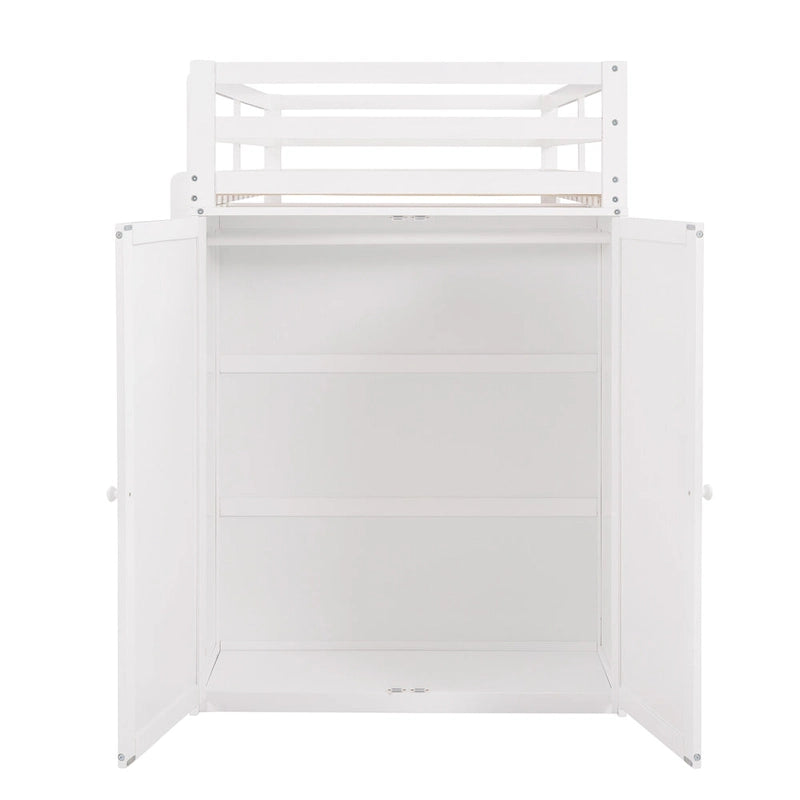 Twin Loft Bed with Study Station and Built-in Wardrobe, Desk & Drawers, 400lb Capacity