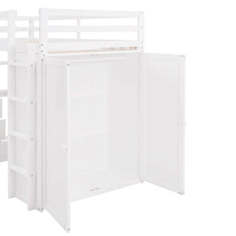 Twin Loft Bed with Study Station and Built-in Wardrobe, Desk & Drawers, 400lb Capacity