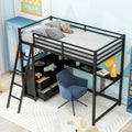 Twin Size Metal Wood Loft Bed with Desk and Shelves