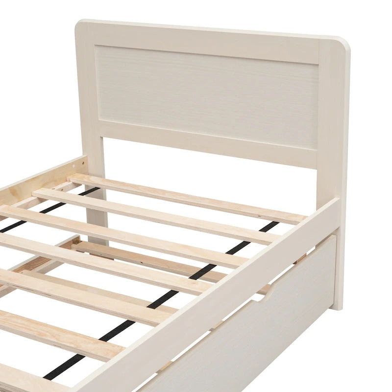 White Solid Wood Twin Bed with Trundle