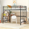 Metal Loft Bed with Desk, Ladder and Metal Grid for Kids, Teens, Girls, Boys