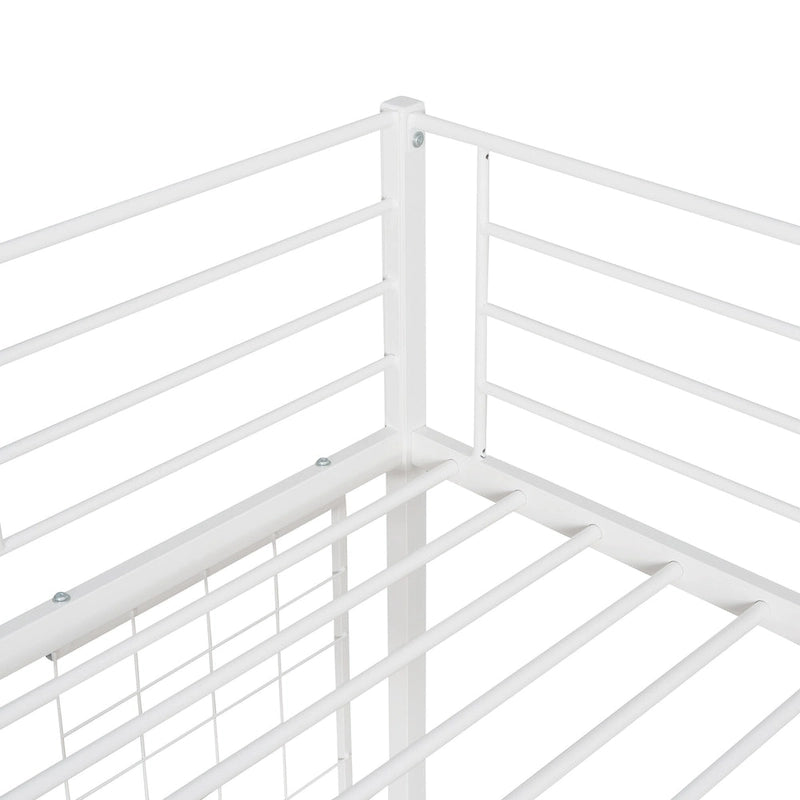 Metal Loft Bed with Desk, Ladder and Metal Grid for Kids, Teens, Girls, Boys