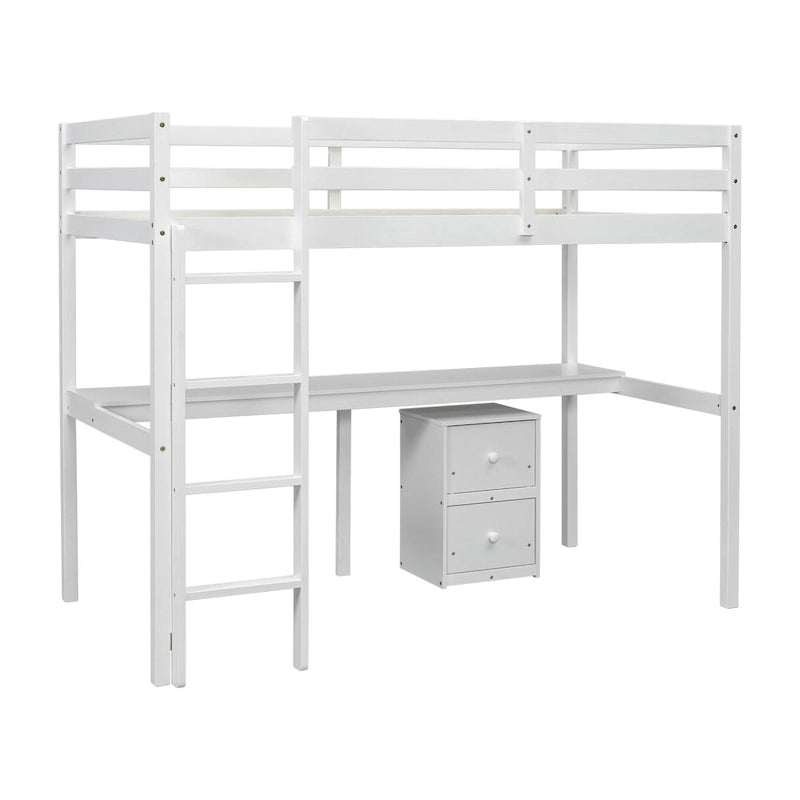 Twin Size Wood Loft Bed with Under-bed Storage and Desk