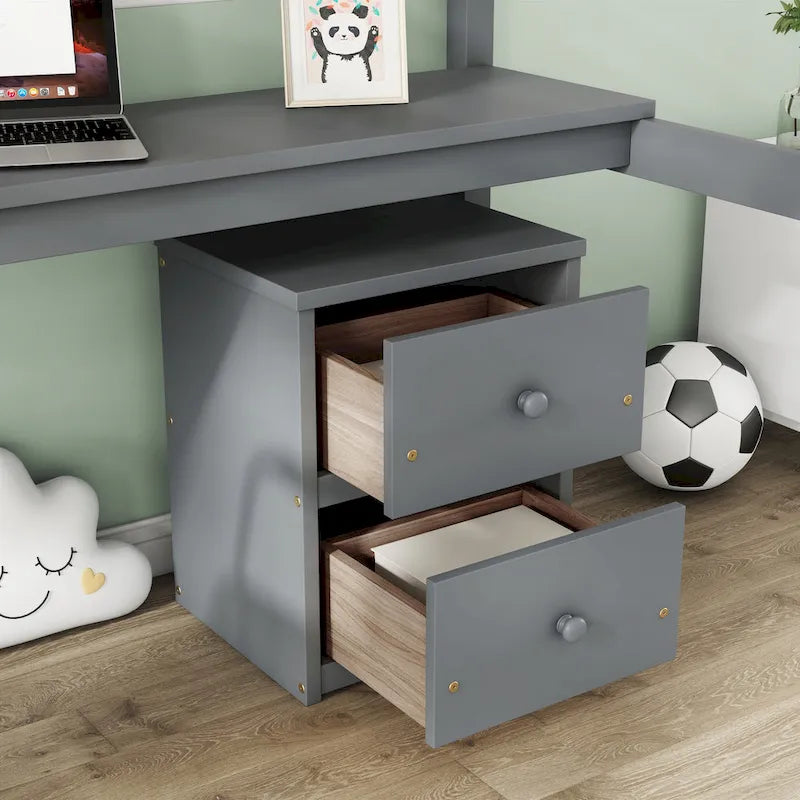 Twin Size Wood Loft Bed with Under-bed Storage and Desk