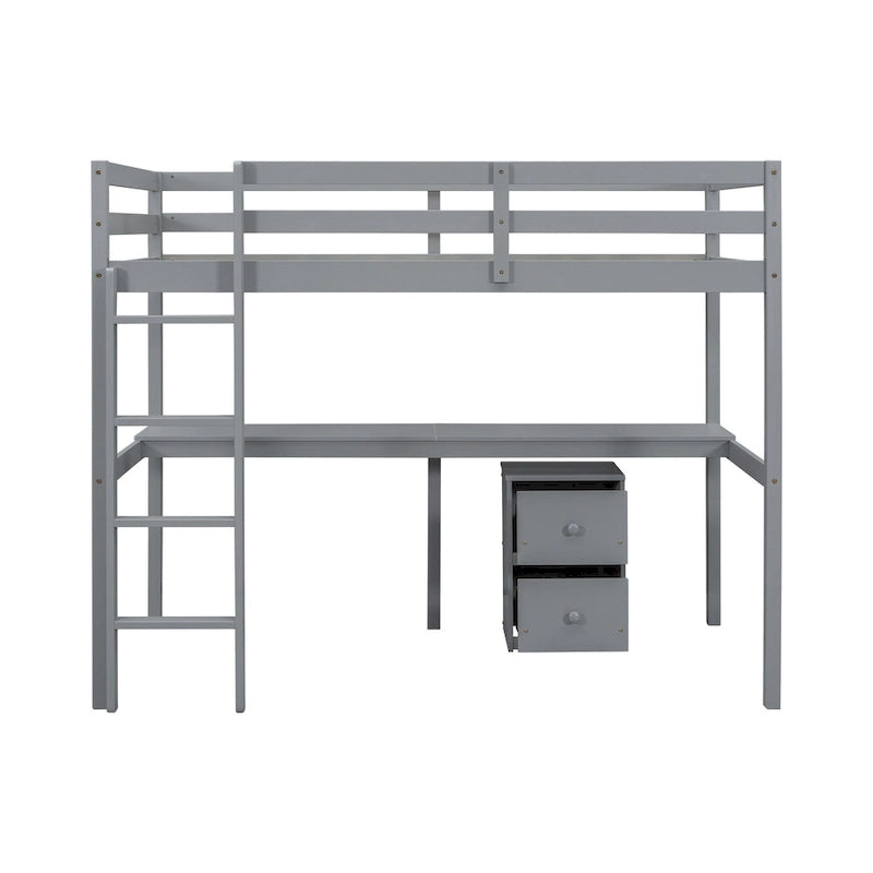 Twin Size Wood Loft Bed with Under-bed Storage and Desk