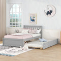 Grey Walnut Rubberwood Twin Platform Bed with Trundle, Sleek Design, No Box Spring Needed