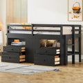 Espresso Twin Size Solid Wood Loft Bed with Drawers and Cabinet