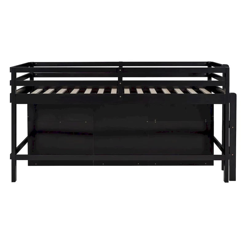 Espresso Twin Size Solid Wood Loft Bed with Drawers and Cabinet