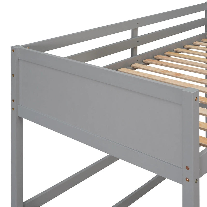 Gray Twin Size Solid Wood Loft Bed with Ladder and Fence