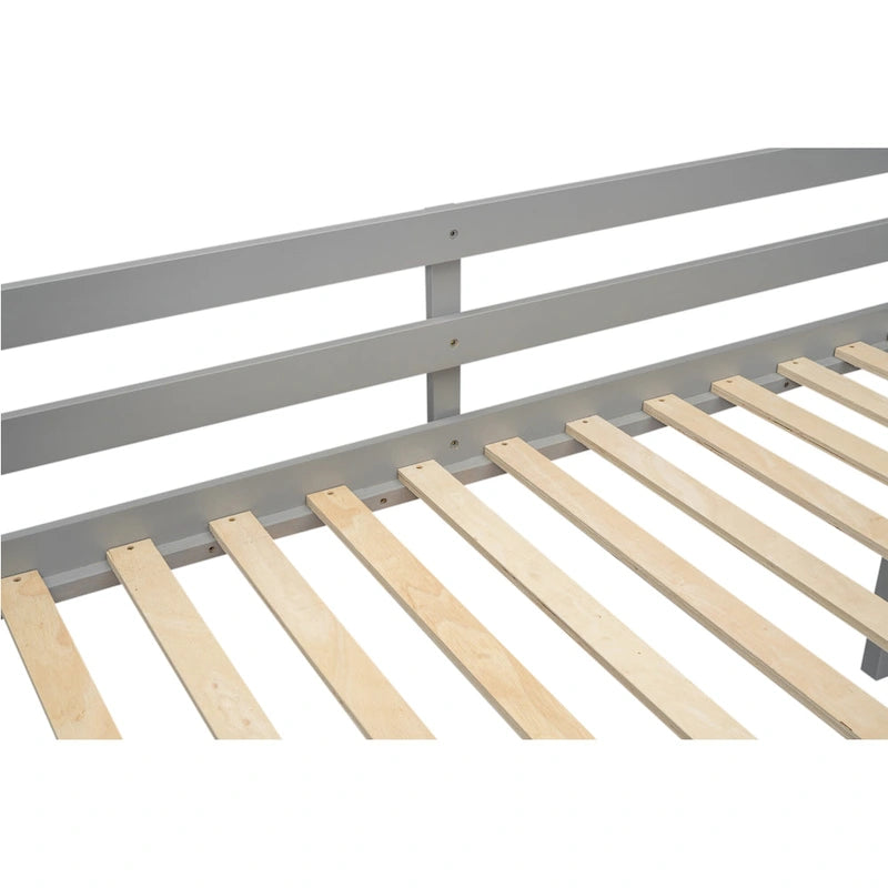 Gray Twin Size Low Solid Wood Loft Bed with Ladder and Safety Fence for Children