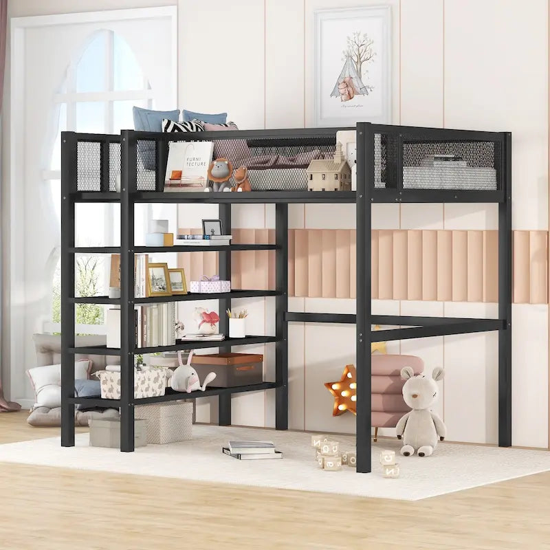 Twin Metal Loft Bed with Workstation