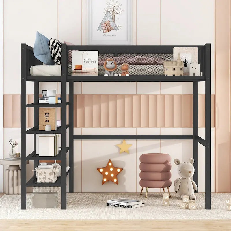 Twin Metal Loft Bed with Workstation