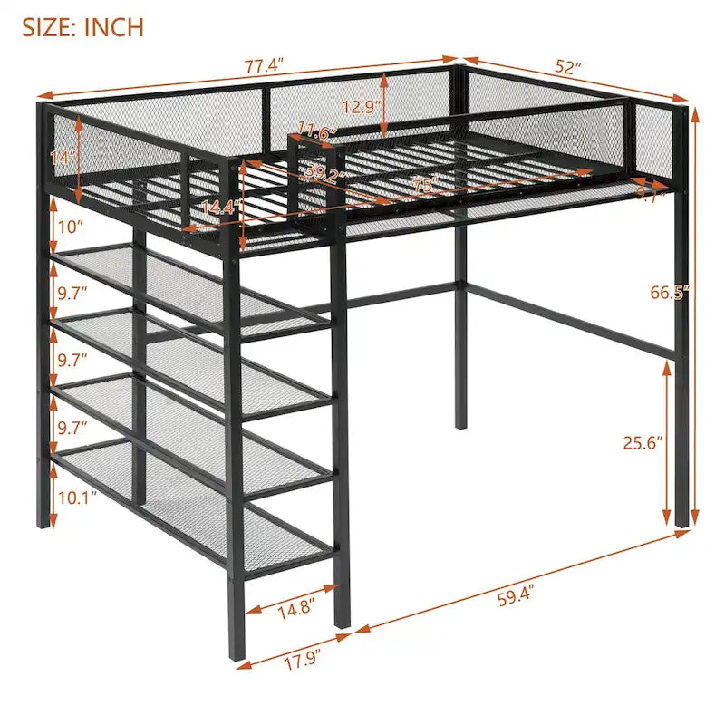 Twin Metal Loft Bed with Workstation