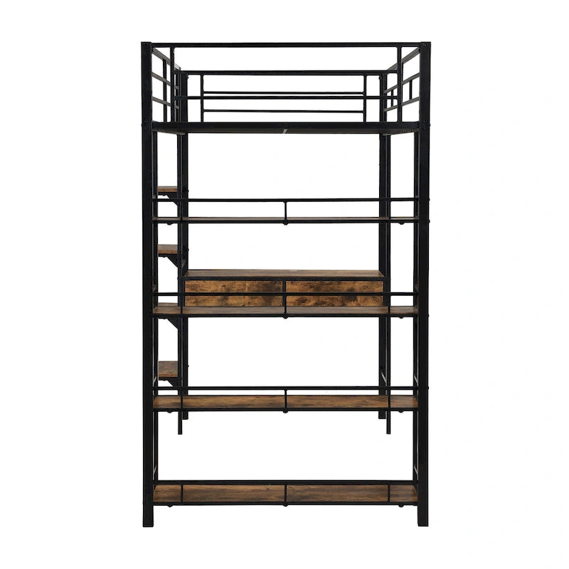 Black Twin Size Metal Loft Bed with Desk, Ladder & Shelves for Kids