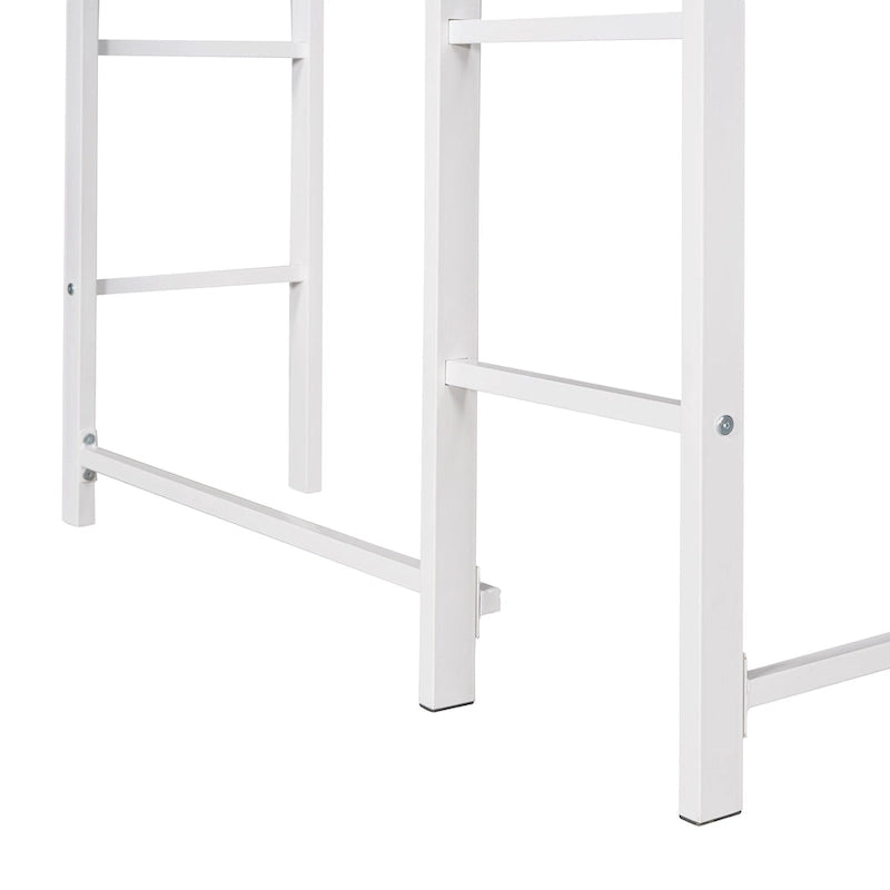 White Twin Metal Loft Bed with Ladder, Fence & Desk