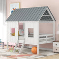 Twin Pine Low Loft House Bed with Roof, Windows, and Ladder