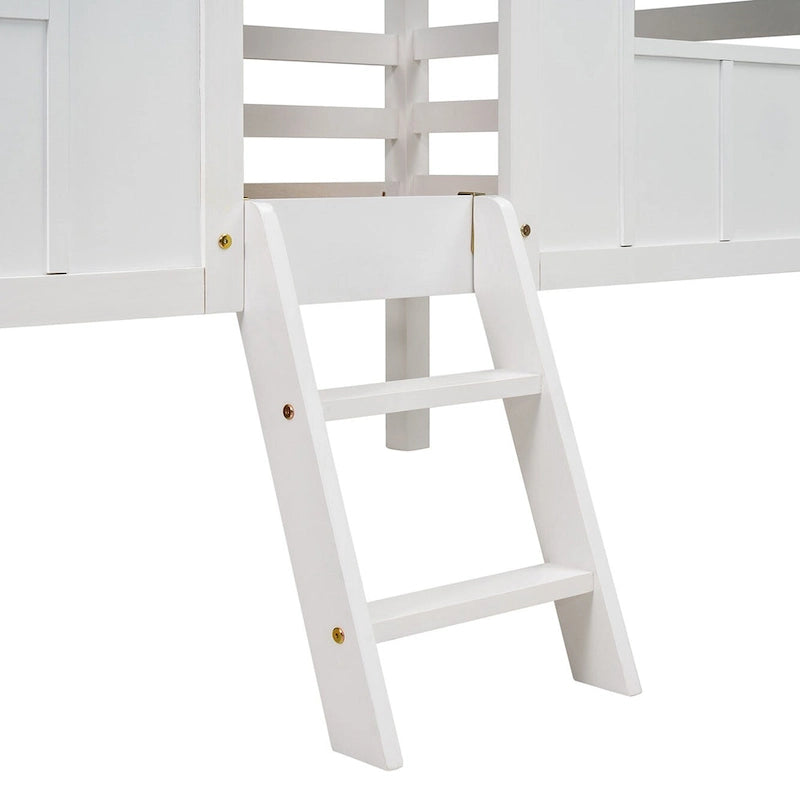 Twin Pine Low Loft House Bed with Roof, Windows, and Ladder