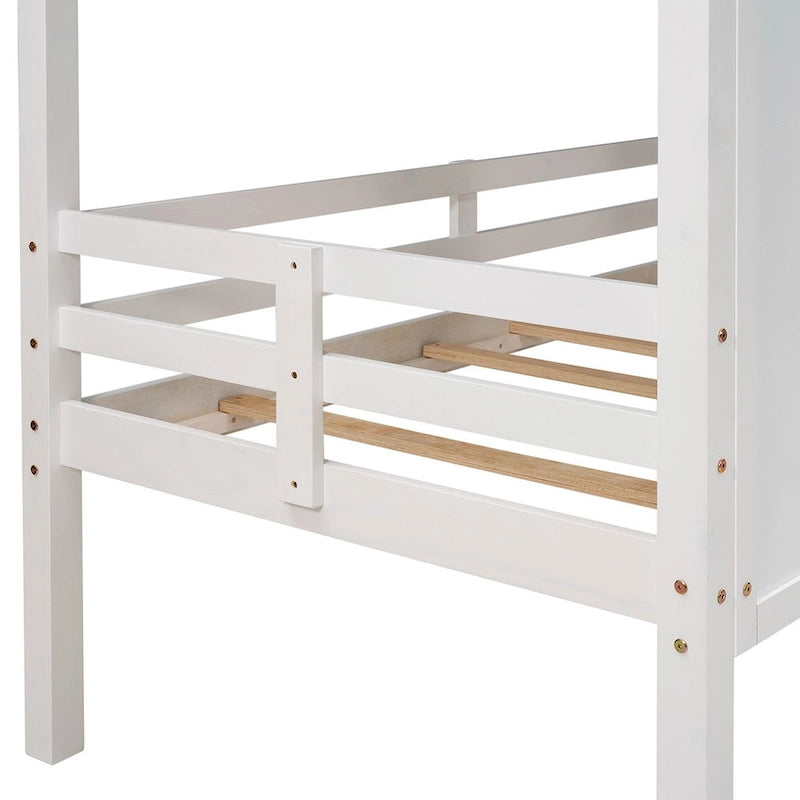 Twin Pine Low Loft House Bed with Roof, Windows, and Ladder