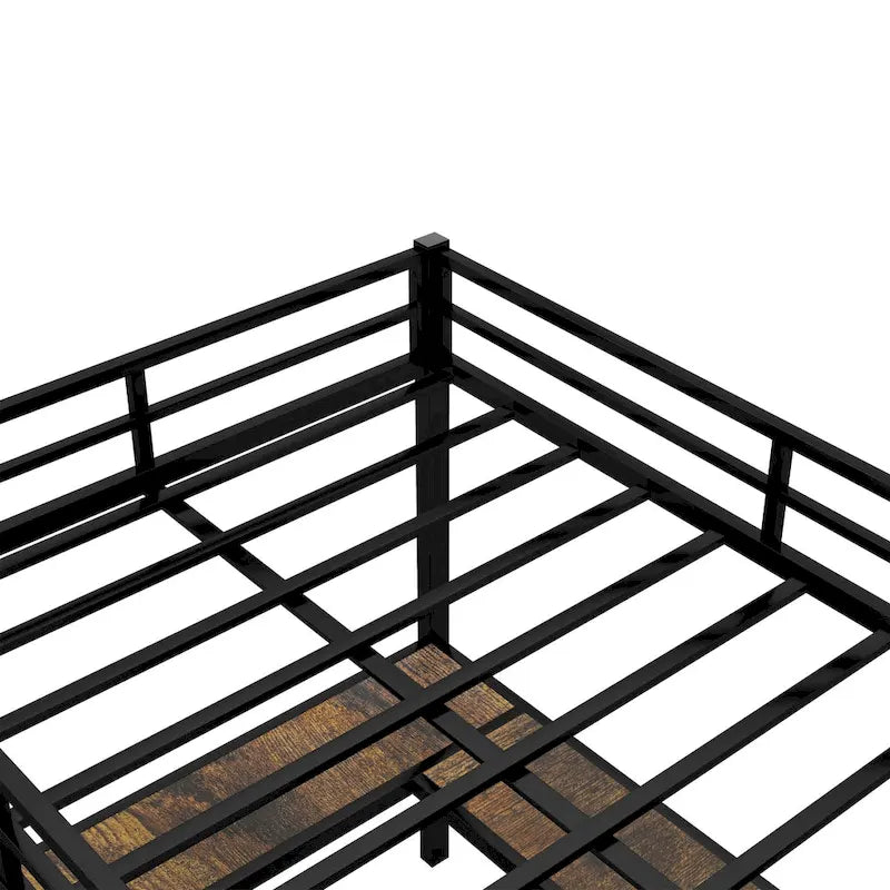Black Full Metal Loft Bed with Desk & Shelves