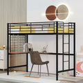 Black Twin Size Metal Loft Bed with Desk, Ladder & Grid