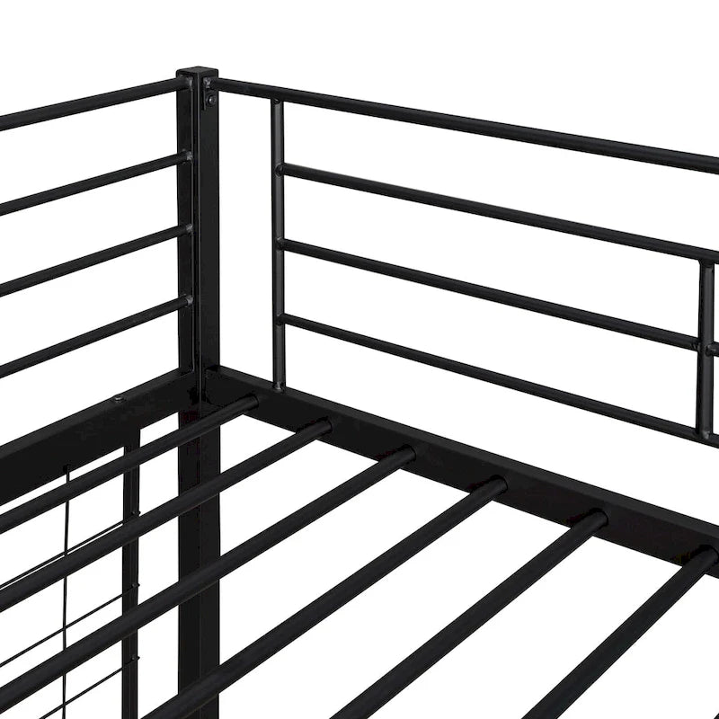 Black Twin Size Metal Loft Bed with Desk, Ladder & Grid