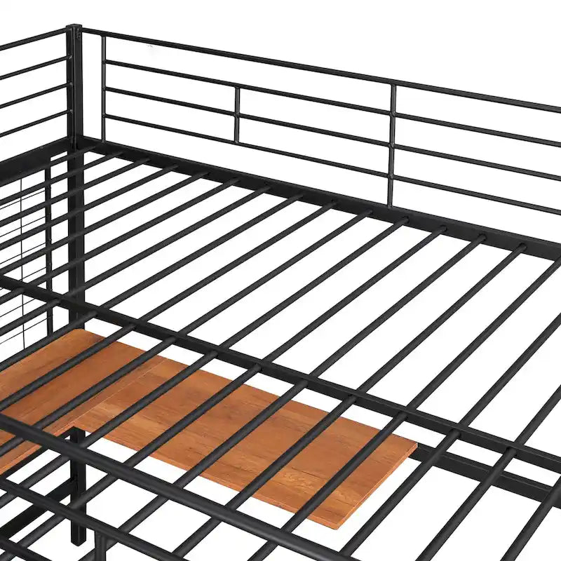 Black Full Size Metal Loft Bed with Desk, Ladder & Grid