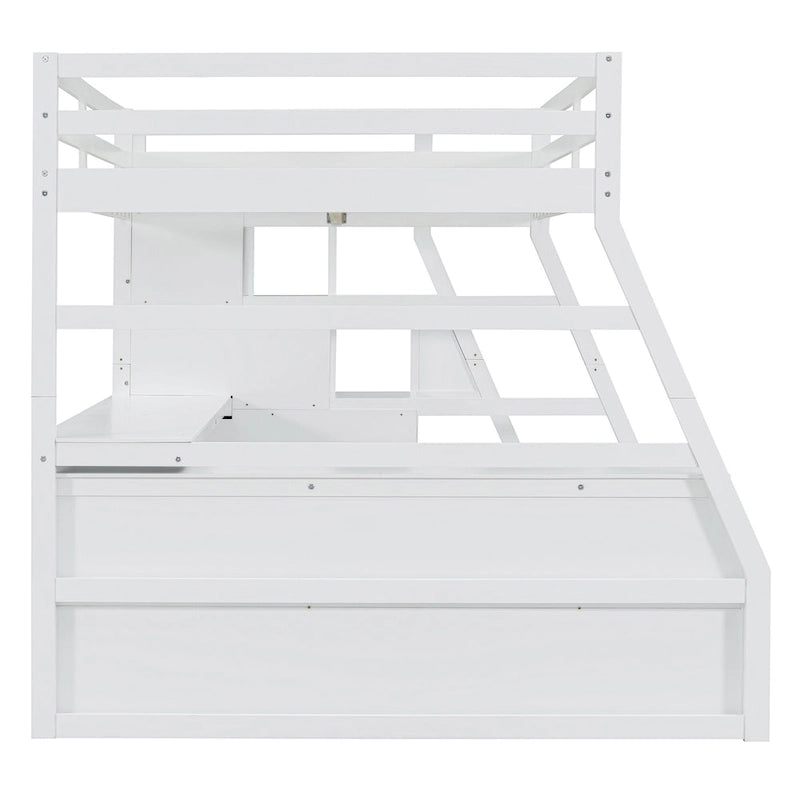 White Full Pine Loft Bed with Desk and Storage