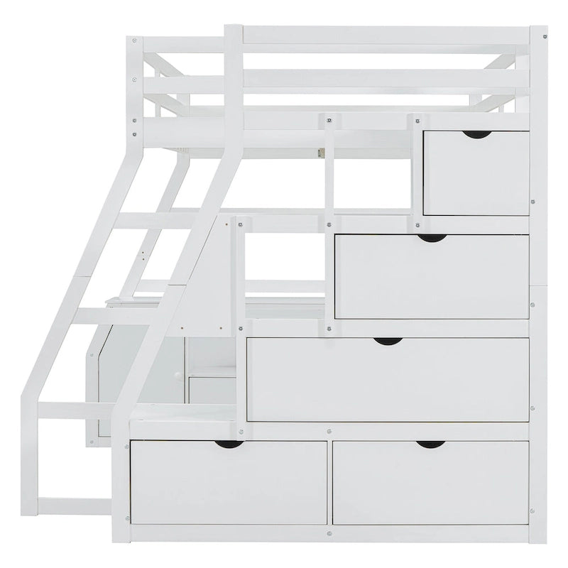 White Full Pine Loft Bed with Desk and Storage