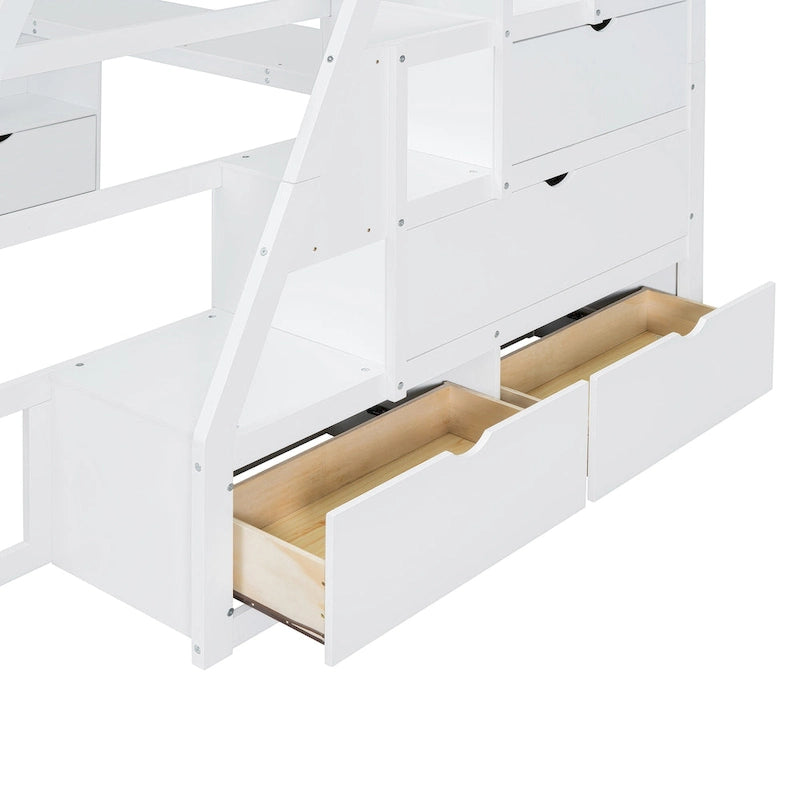 White Full Pine Loft Bed with Desk and Storage