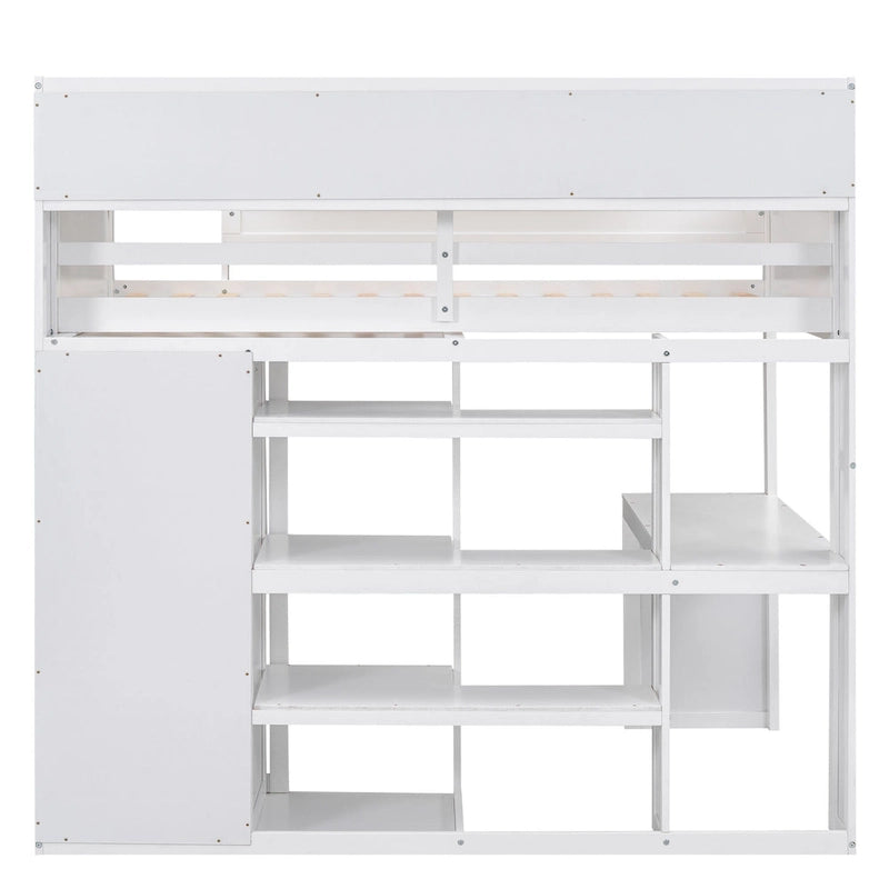 Twin Wood Loft Bed with Shelves, Wardrobe, and Desk