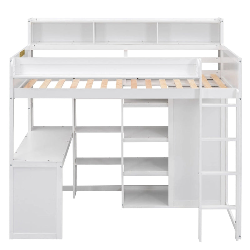 Twin Wood Loft Bed with Shelves, Wardrobe, and Desk