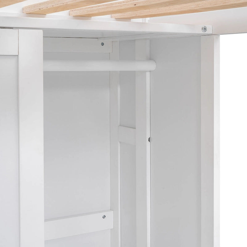 Twin Wood Loft Bed with Shelves, Wardrobe, and Desk