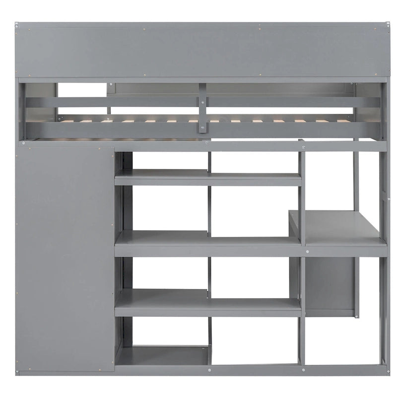 Twin Wood Loft Bed with Shelves, Wardrobe, and Desk