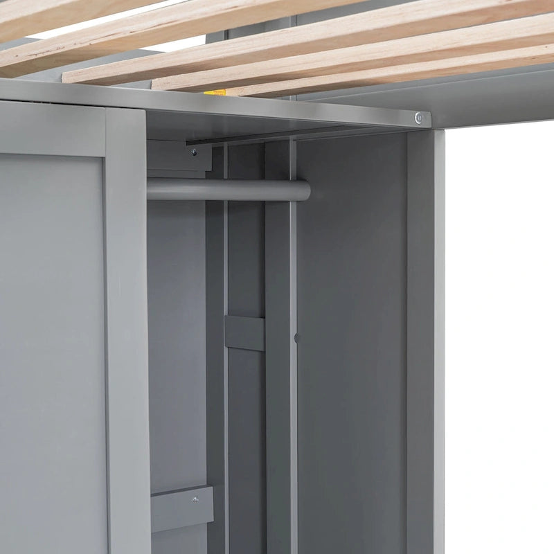 Twin Wood Loft Bed with Shelves, Wardrobe, and Desk